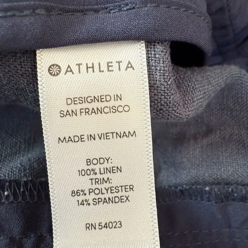 Athleta Athletic 100% Linen Shorts Womens Blue Camouflage Drawstring Waist Sz 12